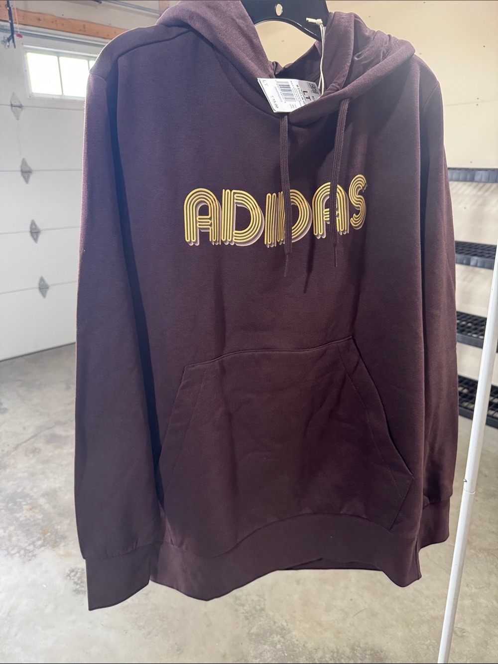 adidas Chocolate Brown Hoodie with Yellow Logo